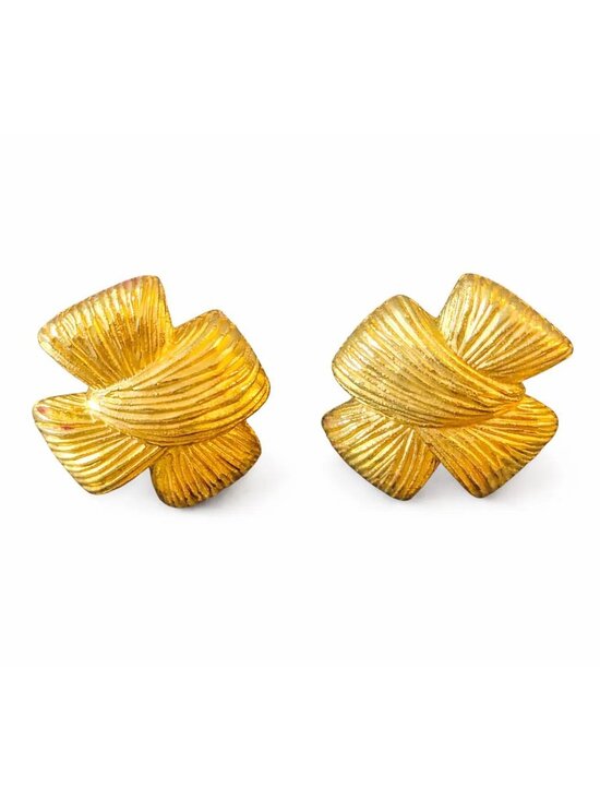 Vintage Givenchy Gold Bow Earrings Clip On Statement 80s Designer - Picture 2 of 4